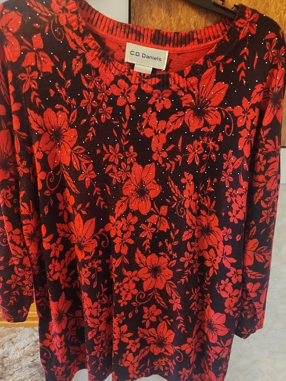 1X Red Floral Knit Pullover Sweater List#54